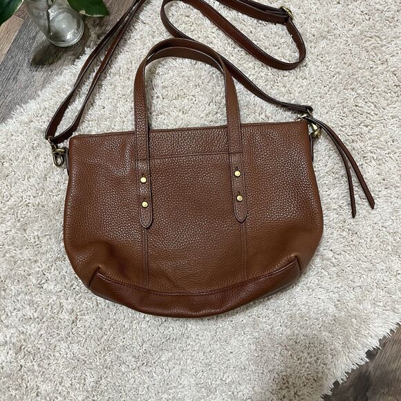 Fossil Brown Studded Cow Hide Leather Satchel Crossbody Bag Purse - Picture 2 of 11
